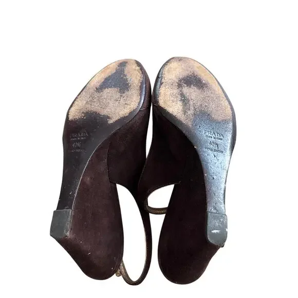 Vintage Prada Suede Slingback Peep Toe Heels 40.5 w/ COA